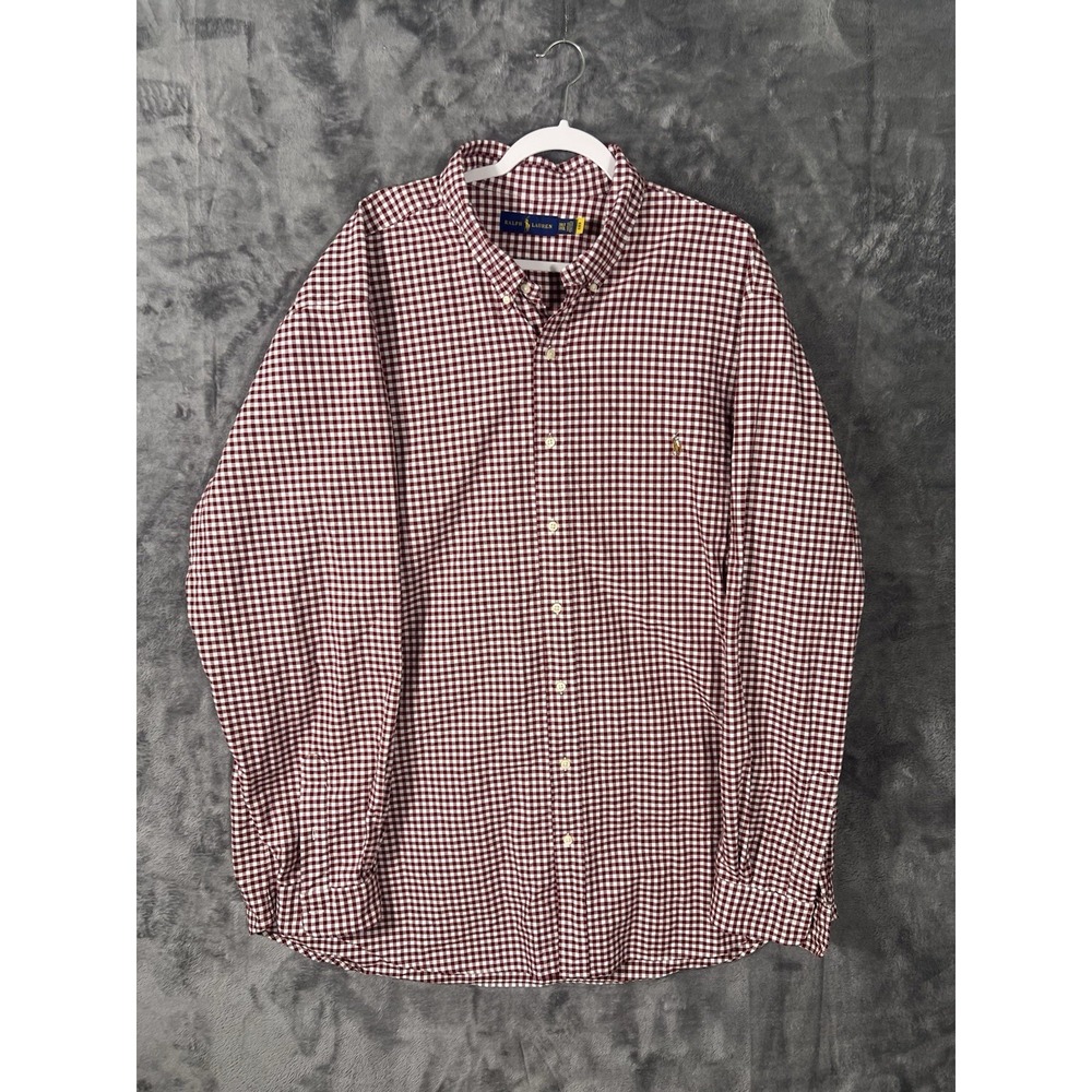 Polo Ralph Lauren 3XLT Shirt Mens Tall Burgundy Gingham Check Button Down Cotton